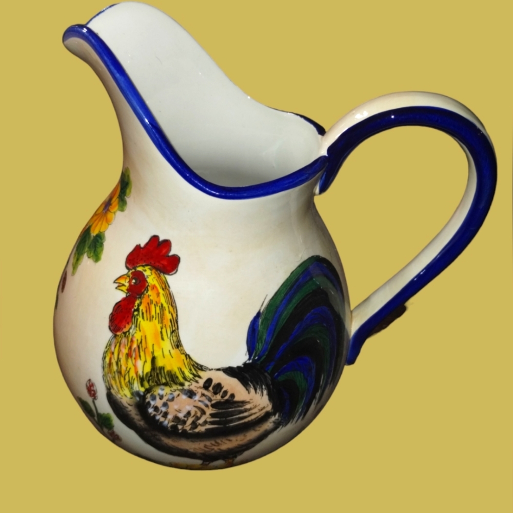 Hand Painted Ceramic Rooster Pitcher